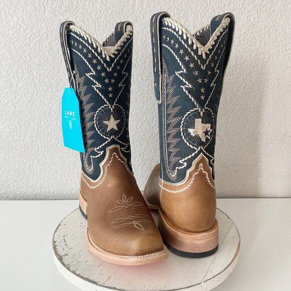 Lane RODEO HOUSTON Mens Cowboy Boots 9 Brown Leather Western Mid Calf Blunt Toe - Picture 11 of 11